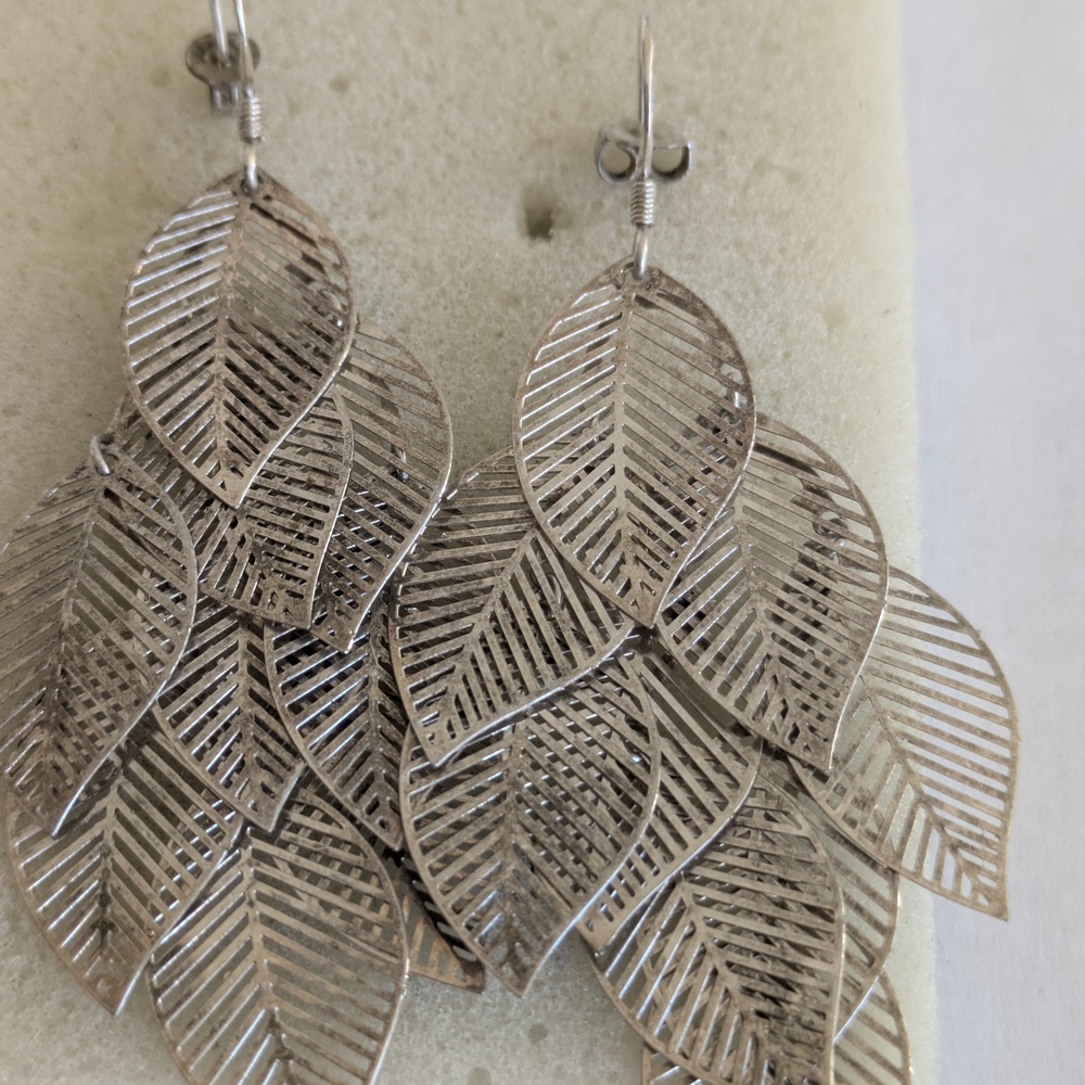 Silver Leaf Drop Earrings - Women Jewelry Earrings